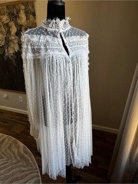 Unlisted White Sheer Polka Dot Lace Cape Robe